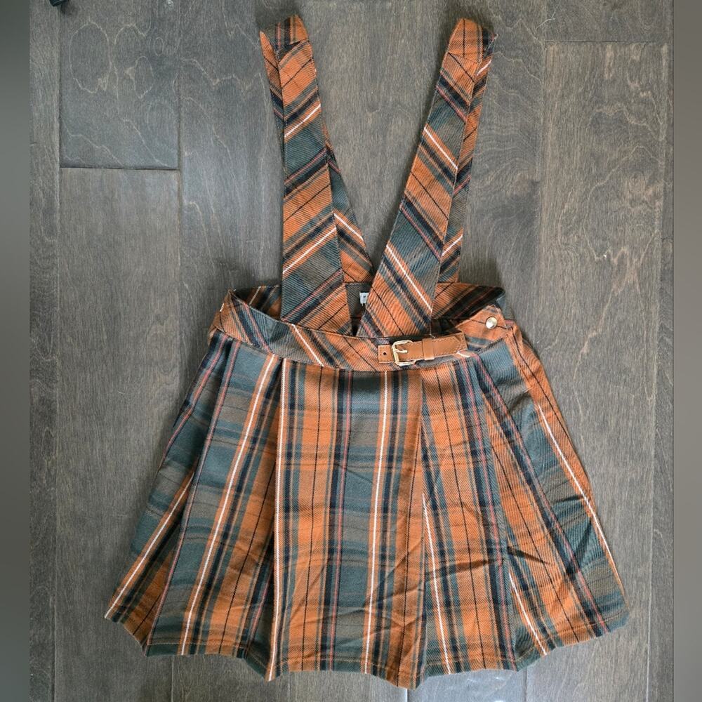Max Studio Kids Jumper Size 7 Plaid Pleated Brown Green Girls